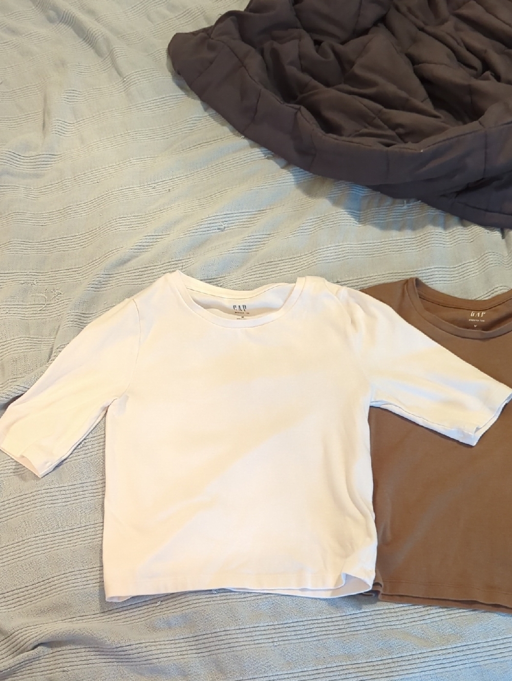 GAP Modern Crew Neck Cropped Tee 3/4 Length Sleeve - White & Tan (Selling Two)